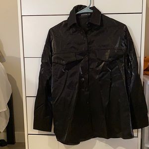 Black woven metallic oversized shirt